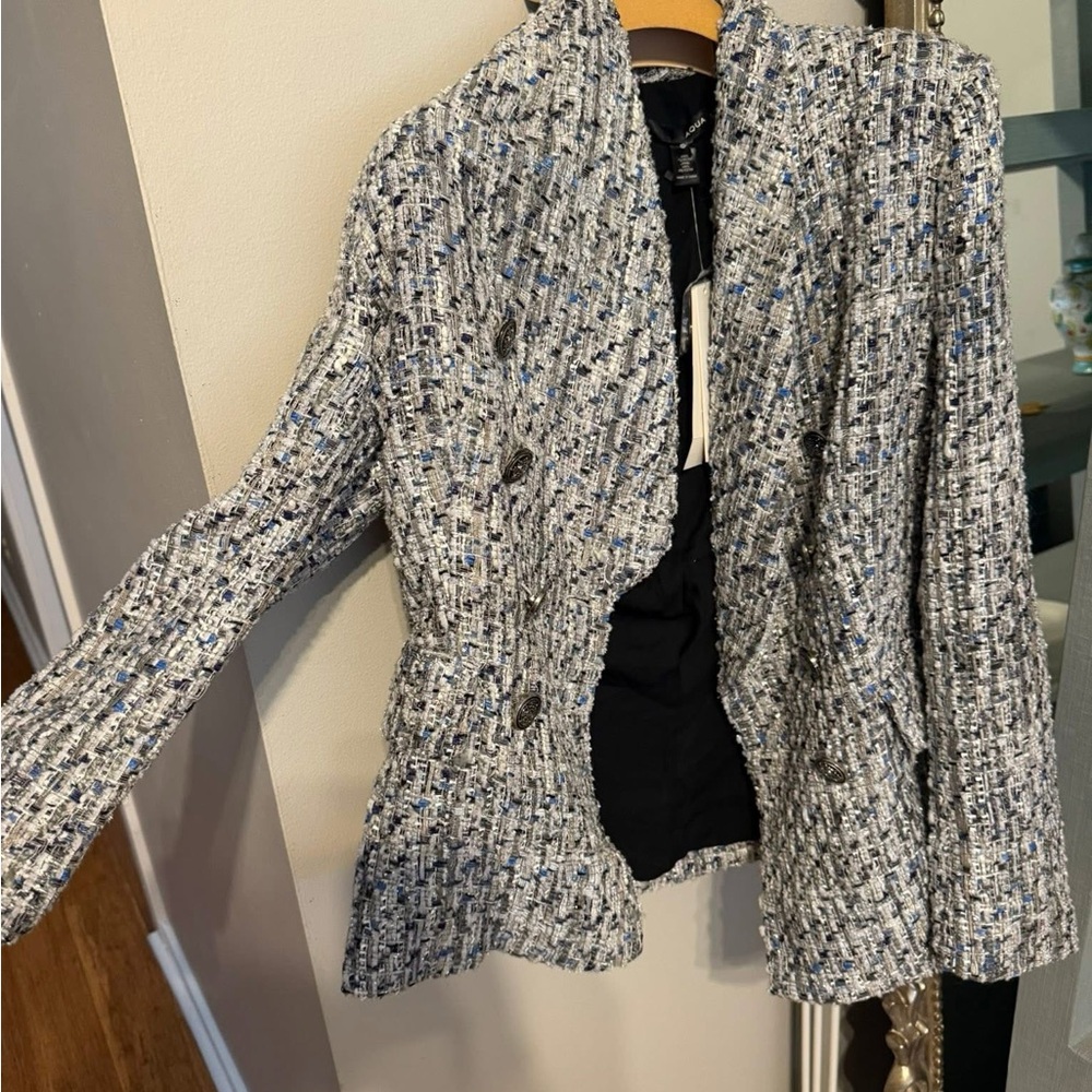 Aqua Women's Tweed Blazer - Black, Gray, and Blue